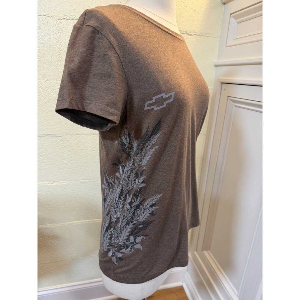 Bella Women's Large Brown Graphic T-Shirt Chevrolet Bowtie USA Made Soft Tee‎